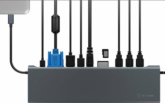 Icy Box USB-C Docking Station με HDMI/DisplayPort 4K PD Ethernet και σύνδεση 2 Οθονών Μαύρο (IB-DK2102-C)