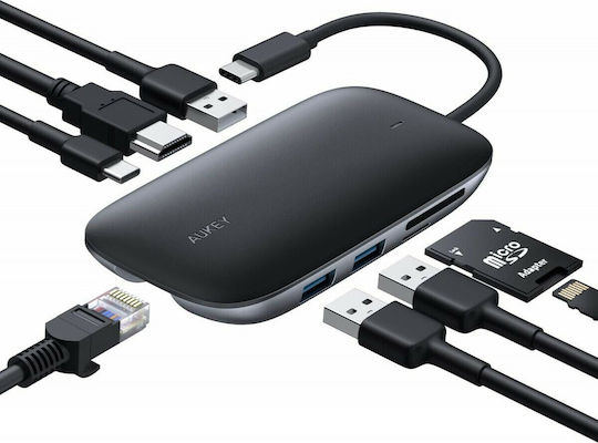 Aukey Unity C71 USB-C Docking Station with HDMI 4K PD Ethernet Black