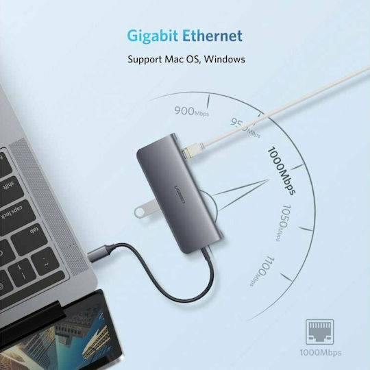 Ugreen USB-C Docking Station with 4K PD Ethernet and Support for 2 Monitors Gray (40873)