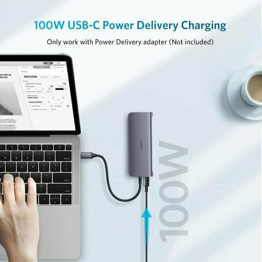 Ugreen USB-C Docking Station with 4K PD Ethernet and Support for 2 Monitors Gray (40873)