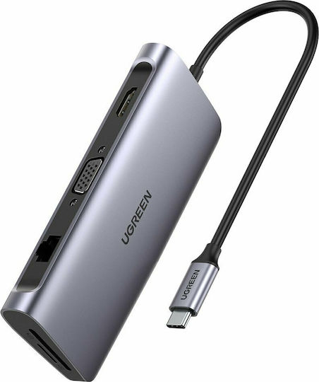Ugreen USB-C Docking Station with 4K PD Ethernet and Support for 2 Monitors Gray (40873)