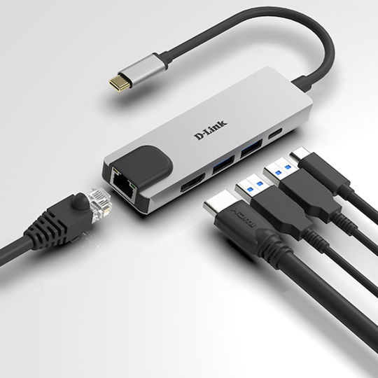 D-Link USB-C Docking Station with HDMI 4K PD Ethernet Silver (DUB-M520)