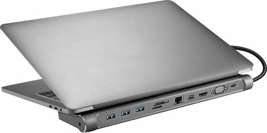 Sandberg USB-C Докинг Станция с HDMI/DisplayPort 4K PD Ethernet и Свързване на 2 Монитора Сребриста (136-23)