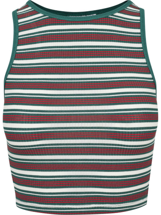 Γυναικείο Καλοκαιρινό Crop Top Αμάνικο Ριγέ Πράσινο