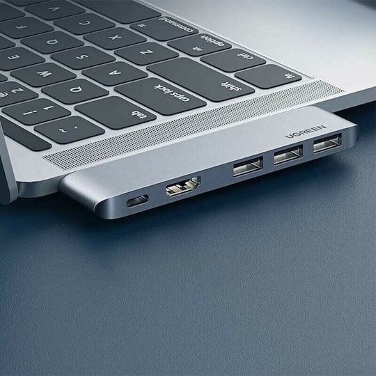 Ugreen CM251 Dual USB-C Docking Station mit HDMI 4K PD und Verbindung 2 Monitore Silber