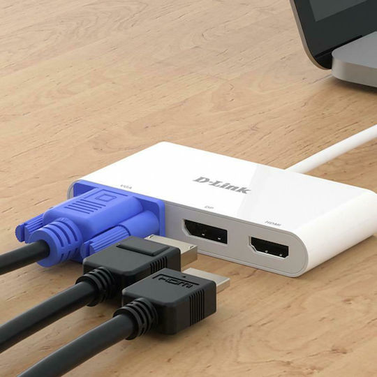 D-Link USB-C Docking Station with HDMI/DisplayPort 4K and Support for 3 Monitors White (DUB-V310)