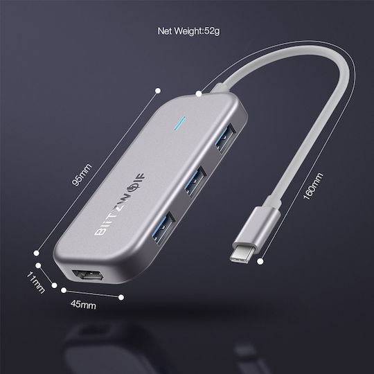 BlitzWolf BW-TH5 USB-C Docking Station με HDMI 4K PD Ασημί