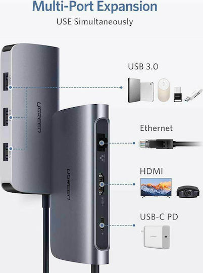 Ugreen USB-C Docking Station με HDMI 4K PD Ethernet Γκρι (50771)