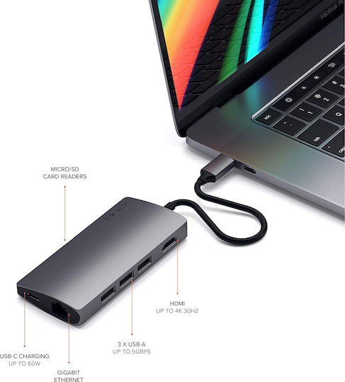 Satechi USB-C Docking Station with HDMI 4K PD Ethernet Gray (ST-TCMA2M)