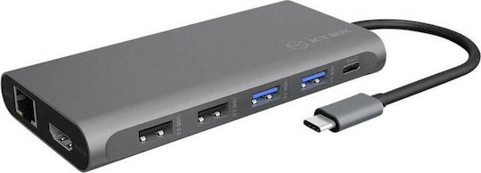 Icy Box USB-C Docking Station with HDMI/DisplayPort 4K PD Ethernet and Support for 3 Monitors Gray (IB-DK4050-CPD)