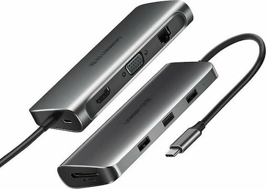 Ugreen CM179 USB-C Docking Station with HDMI 4K PD Ethernet and Support for 2 Monitors Silver