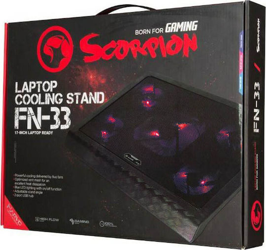 Marvo FN-33 Cooling Pad for Laptop up to 17" with 5 Fans and Lighting Red Led