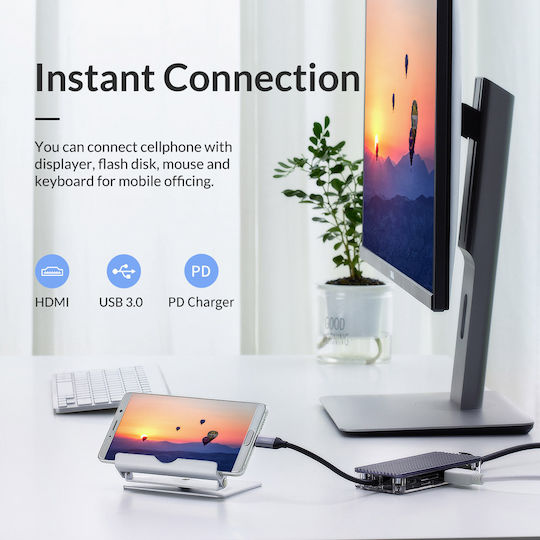 Orico WB-6RJ USB-C Docking Station με HDMI 4K PD Ethernet Γκρι