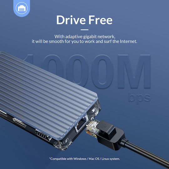 Orico WB-6RJ USB-C Docking Station με HDMI 4K PD Ethernet Γκρι