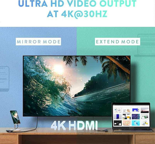 Ugreen CM195 USB-C Докинг станция с HDMI 4K PD Сив