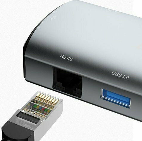 Dudao A15Pro USB-C Докинг Станция с HDMI 4K PD Ethernet и Свързване на 2 Монитора Сива