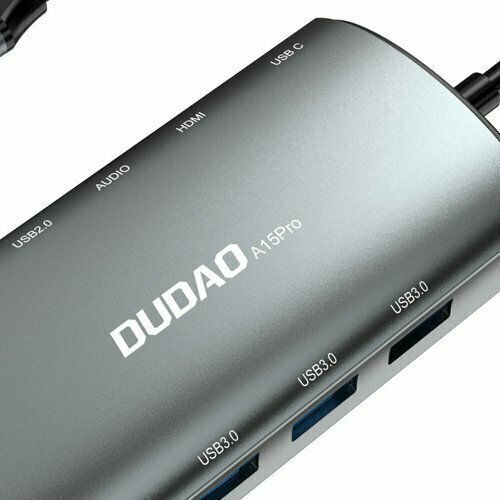 Dudao A15Pro USB-C Докинг Станция с HDMI 4K PD Ethernet и Свързване на 2 Монитора Сива