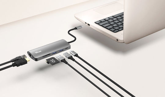 Trust Dalyx 7-in-1 USB-C Docking Station mit HDMI 4K PD Ethernet Silber
