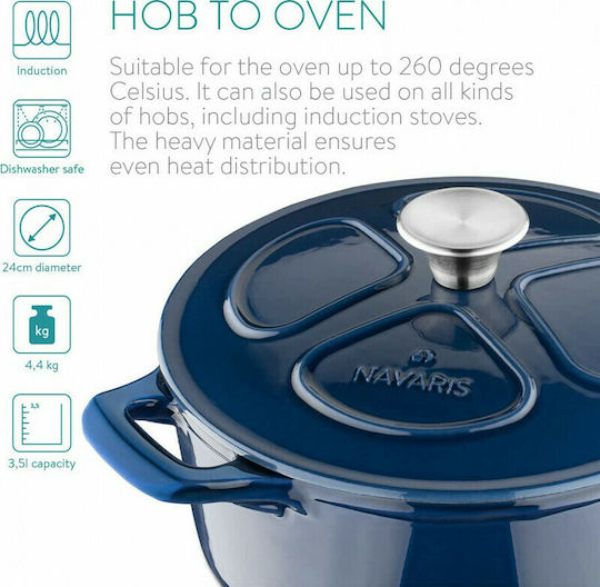 Navaris Βαθιά Κατσαρόλα από Μαντέμι 3.5lt / 24cm Dark Blue