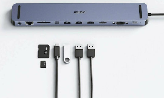 Choetech HUB-M20 USB-C Docking Station with HDMI 4K PD Ethernet and Support for 2 Monitors Gray