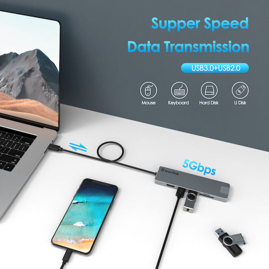 Wavlink USB-C Stație de andocare cu HDMI 4K PD Ethernet Gri (WL-UHP3409)