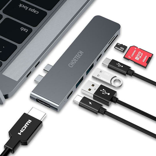 Choetech HUB-M14 Docking Station with Dual USB-C HDMI 4K PD and Support for 2 Monitors Gray