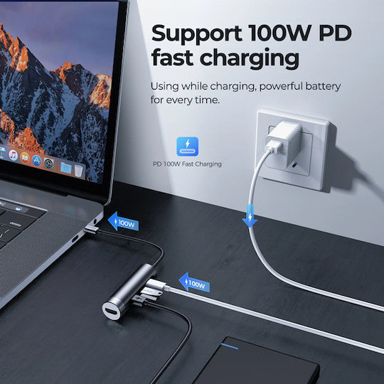 Joyroom USB-C Докинг станция с HDMI 4K PD Сив (S-H113-DG)