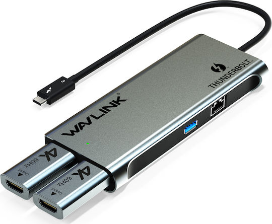 Wavlink Thunderbolt 3 Докинг станция с DisplayPort 4K Ethernet и свързване 2 монитора Сребрист (WL-UTD05H)