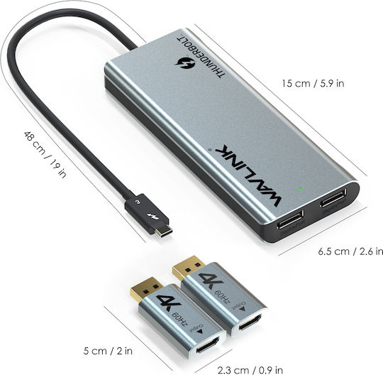 Wavlink Thunderbolt 3 Докинг станция с DisplayPort 4K Ethernet и свързване 2 монитора Сребрист (WL-UTD05H)