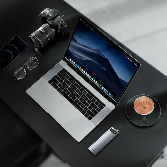 Baseus Metal Gleam Series USB-C Docking Station with HDMI 4K PD Ethernet and Support for 3 Monitors Gray