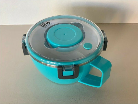 Ecolife Recipient Rotund Termos Inox Cu Perete Dublu Albastru Cu Compartimente 850ml