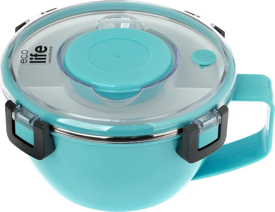 Ecolife Recipient Rotund Termos Inox Cu Perete Dublu Albastru Cu Compartimente 850ml