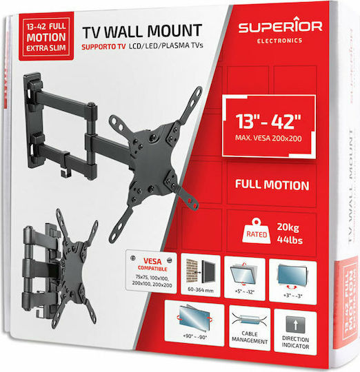 Superior Electronics 13-42 Full Motion Extra Slim Βάση Τηλεόρασης Τοίχου με Βραχίονα έως 42" και 20kg