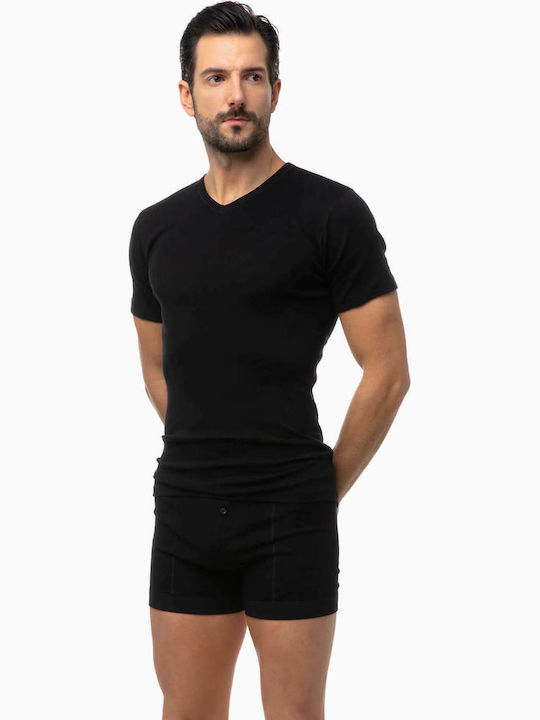 Men's Undershirt Short-sleeved in Black Color
