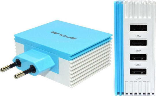 Ancus Φορτιστής Χωρίς Καλώδιο με 4 Θύρες USB-A Μπλε (5210029034619)