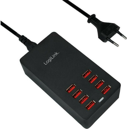 LogiLink Charging Stand with 8 USB-A Ports 44W in Black color (PA0140)