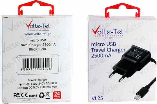 Volte-Tel Ladegerät mit integriertem Kabel Micro-USB Schwarzs (VL25)
