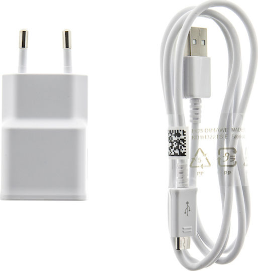 Samsung Φορτιστής με Θύρα USB-A και Καλώδιο micro USB Λευκός (ETA-U50EWE + ECB-DU4AWE)