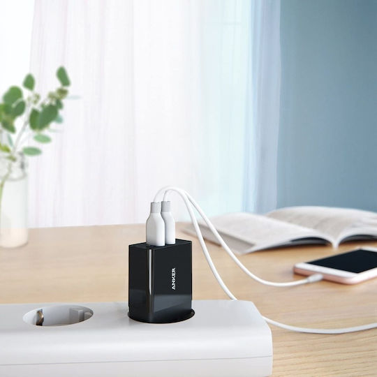Anker Зарядно без кабел с 2 USB-A порта 24W Черен (PowerPort)