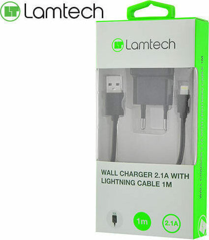 Lamtech Φορτιστής με Θύρα USB-A και Καλώδιο Lightning Μαύρος (LAM020151)