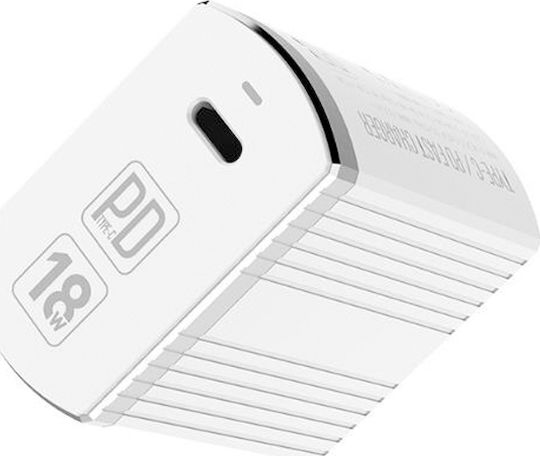 Ldnio Charger with USB-C Port and Cable USB-C 18W Power Delivery Whites (A1302Q-C)