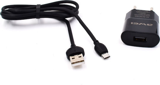 Awei Ladegerät mit USB-A Anschluss und Kabel Micro-USB Schwarzs (C-831)