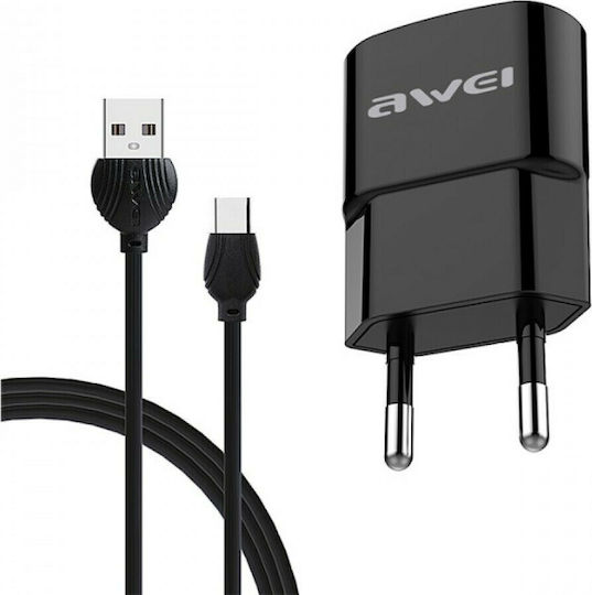 Awei Ladegerät mit USB-A Anschluss und Kabel Micro-USB Schwarzs (C-831)
