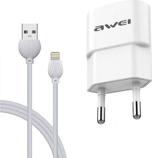 Awei Charger with USB-A Port and Cable Lightning Whites (C-832)