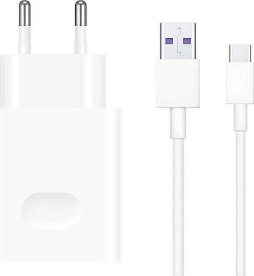 Huawei Φορτιστής με Θύρα USB-A και Καλώδιο USB-C 40W SuperCharge Λευκός (HW-100400E00)