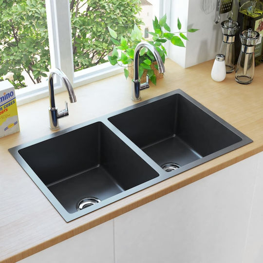 vidaXL Drop-In Sink Inox Brushed W76xD44cm Black