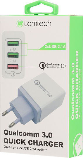Lamtech Φορτιστής Χωρίς Καλώδιο με 3 Θύρες USB-A Quick Charge 3.0 Λευκός (LAM021004)