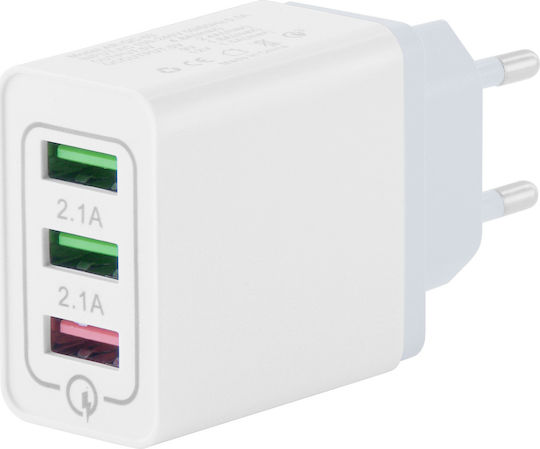 Lamtech Φορτιστής Χωρίς Καλώδιο με 3 Θύρες USB-A Quick Charge 3.0 Λευκός (LAM021004)
