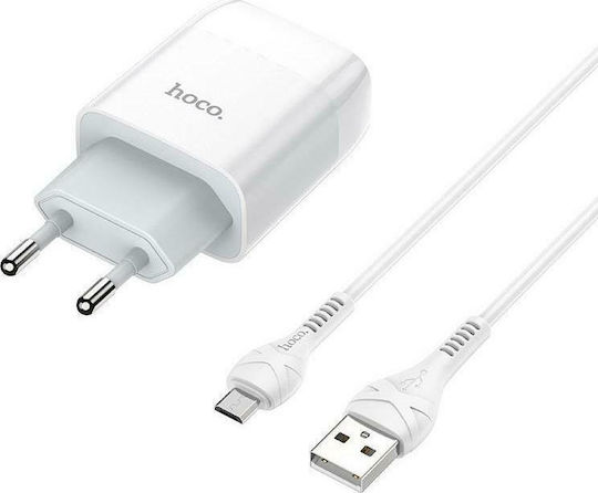 Hoco Φορτιστής με 2 Θύρες USB-A και Καλώδιο micro USB Λευκός (C73A Glorious)