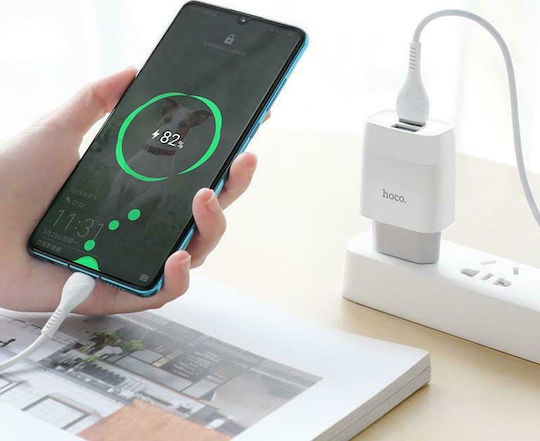 Hoco Φορτιστής με 2 Θύρες USB-A και Καλώδιο USB-C Λευκός (C73A Glorious)